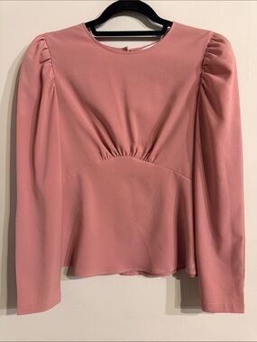 Express Dusty Rose Long-Sleeve Puff Shoulder Top
